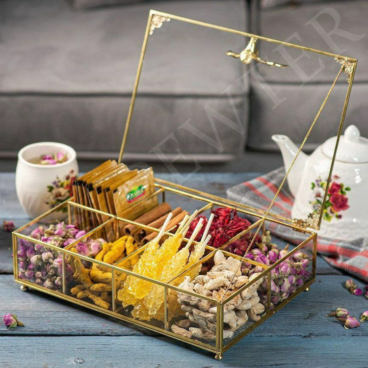 تیبگ شیشه ای اسکلت برنجی 8خانه